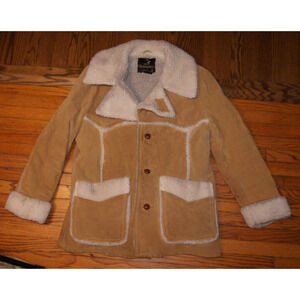 Vintage Startown Marlboro Man Sherpa Lined Leather Suede Ranch Coat Jacket Tan L
